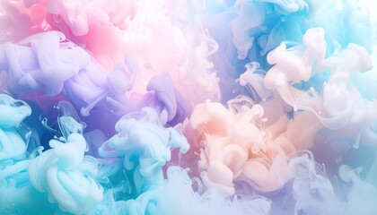 Vibrant Abstract Cyan and Pink Ink Trails in Still Water Creating Dynamic Cloud Like Formations with Soft Light and Gentle Gradations Against a Clear Background