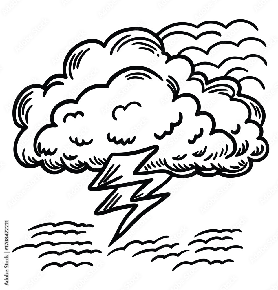 Poster a set of vector icons illustrates various weather conditions, including a cloud with lightning and r