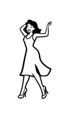 Beautiful woman dancing black and white vector illustration elegant graceful artistic silhouette design
