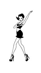 Beautiful woman dancing black and white vector illustration elegant graceful artistic silhouette design