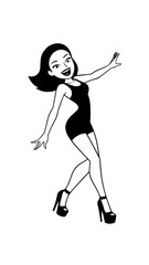 Beautiful woman dancing black and white vector illustration elegant graceful artistic silhouette design