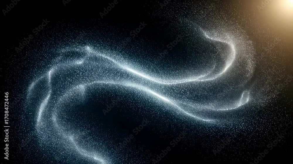 Poster beautiful particle background movement with glowing fluid waves and glittering light motion. elegant