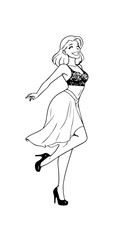 Beautiful woman dancing black and white vector illustration elegant graceful artistic silhouette design