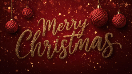 Luxurious Red And Gold Christmas Card With Elegant Glitter Sparkle And Festive Holiday Message
