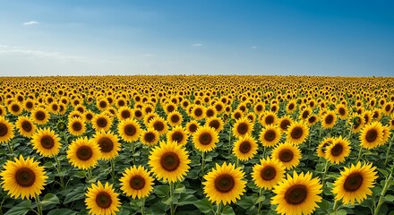 Obraz premium Vast sunflower field under clear sky