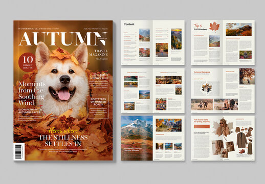 Autumn & Fall Travel Magazine Template for Seasonal Adventure Brochures & Guides