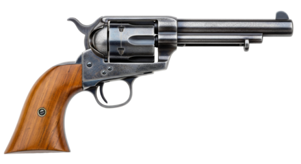 Weathered cowboy revolver with blued steel finish and light patina captures the essence of the Old West