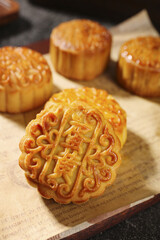 Traditional Chinese Mooncakes with Lotus Seed Paste for Mid-Autumn Festival Celebration