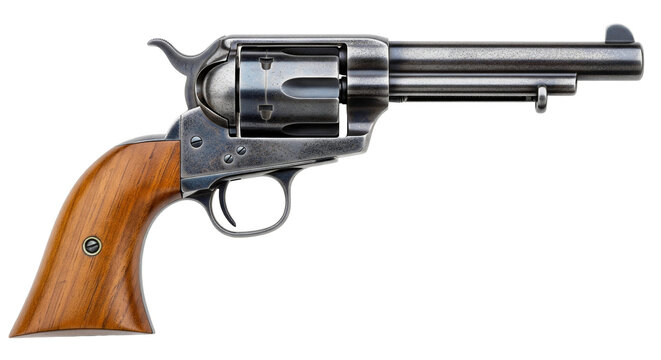 Weathered cowboy revolver with blued steel finish and light patina captures the essence of the Old West