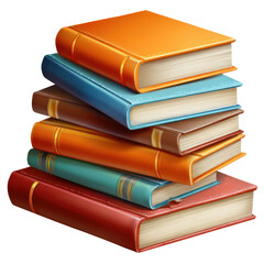 Stack of Colorful Hardcover Books with Gold Spines on White Background pile reading, Isolated On White, Png Transparent, Cut Out