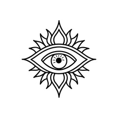 Mystical eye with sun outline on transparent background