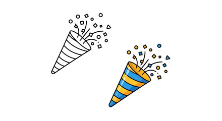 Obraz premium Celebration Confetti: Two vibrant party poppers erupt, spewing colorful confetti in a joyous celebration, perfect for conveying festive sentiments and cheerful greetings.