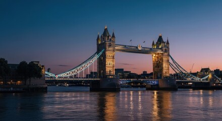 Fototapeta premium Tower Bridge at twilight, illuminated