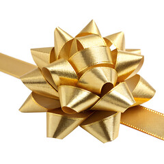 A golden gift bow with ribbon, isolated on transparent background
