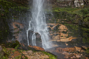 Obraz premium Gocta Waterfalls, one of the tallest waterfalls in the world, located in the Amazonas region of northern Peru. Surrounded by lush cloud forest, this remote natural wonder cascades over 771 meters tall