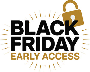 Sleek stylish graphic announcing black friday early access with golden lock icon