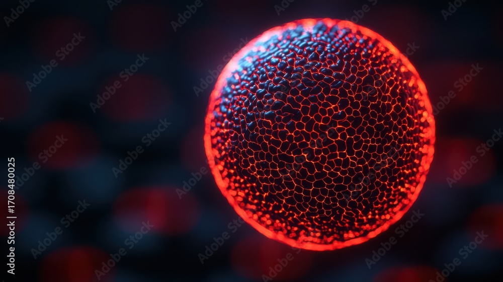 Aufkleber a glowing, spherical structure with intricate hexagonal patterns, illuminated in red against a dark 