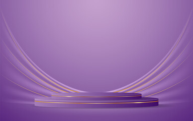 Purple podium with elegant gold lines for the best awards or product display. stage or podium. vector illustration	