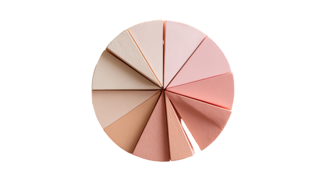 A circular chart composed of twelve pie-shaped segments.  Each segment displays a different shade of light pinkish beige, graduating from pale to deep rose