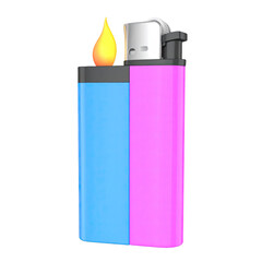 3D Lighter Icon with Metallic Shine Representing Fire Flame Ignition and Portable Smoking Accessory isolated on white background