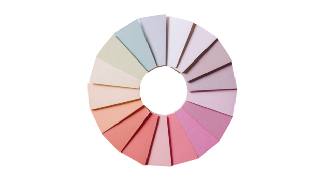 Circular color palette, showcasing a range of muted pastel shades
