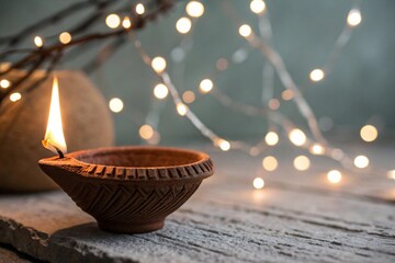 Diwali diya lamp candle with clay pot and glowing lights