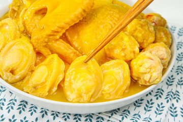 Golden Chicken Broth Hot Pot with Abalone Fish Maw and Vegetables Asian Cuisine