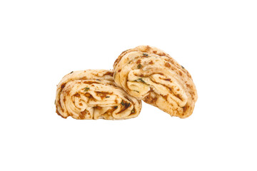 Homemade Scallion Herb Rolled Buns Sliced Showing Spiral Layers Recipe Food Photography