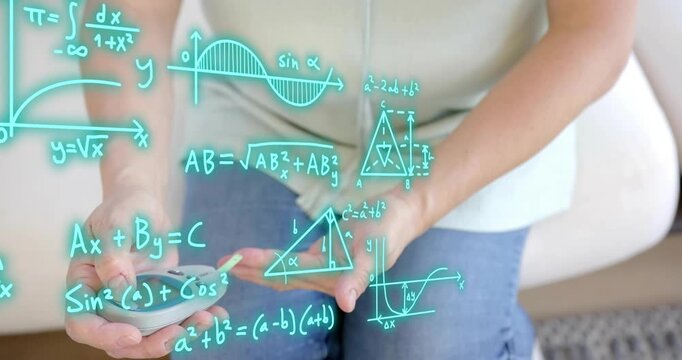 woman pricking finger drawing blood for diabetes check at home, teal scientific overlays appearing