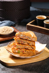 Traditional Chinese Five Kernel Moon Cake Slices with Tea for Mid-Autumn Festival Wedding Celebration