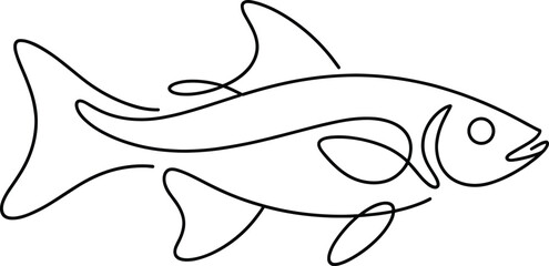 Fototapeta premium Simple one line drawing of a swimming fish aquatic animal art for design projects