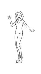 Beautiful woman dancing black and white vector illustration elegant graceful artistic silhouette design