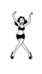 Beautiful woman dancing black and white vector illustration elegant graceful artistic silhouette design