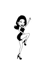 Beautiful woman dancing black and white vector illustration elegant graceful artistic silhouette design