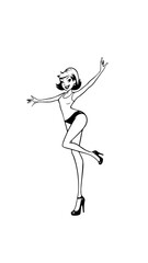 Beautiful woman dancing black and white vector illustration elegant graceful artistic silhouette design
