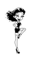 Beautiful woman dancing black and white vector illustration elegant graceful artistic silhouette design