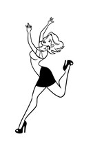 Beautiful woman dancing black and white vector illustration elegant graceful artistic silhouette design