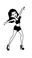 Beautiful woman dancing black and white vector illustration elegant graceful artistic silhouette design