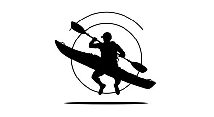 Fototapeta premium Dynamic kayaker silhouette paddles intensely through abstract circular motion, capturing adventure and sport