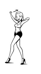 Beautiful woman dancing black and white vector illustration elegant graceful artistic silhouette design