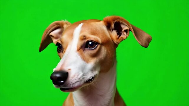 Funny Whippet dog winking at camera on green screen background, perfect for reactions, memes, and humorous social media content