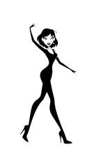 Beautiful woman dancing black and white vector illustration elegant graceful artistic silhouette design