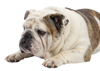 Relaxed bulldog portrait on black background