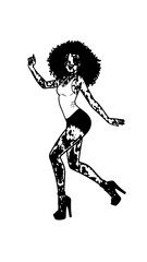 Beautiful woman dancing black and white vector illustration elegant graceful artistic silhouette design