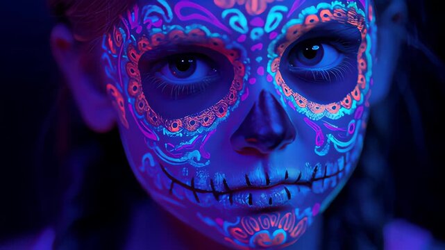 Cultural celebration day of the dead face painting mexico portrait colorful artistic expression