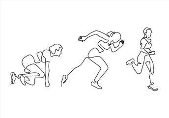 Runner in Motion Single Line Art Depicting the Stages of Sprinting. line icon-continuous line drawing. Editable stroke. 
