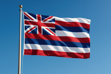 Naklejka premium Hawaiian flag waving, symbolizing island heritage and historyUnique Hawaii state flag featuring British and American symbolism