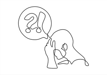 Contemplative Figure with Question Mark and Exclamation Point. line icon-continuous line drawing. Editable stroke. 
