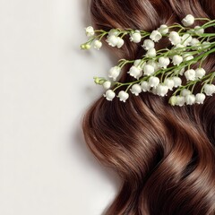 Naklejka premium Luxurious brown hair with delicate white flowers