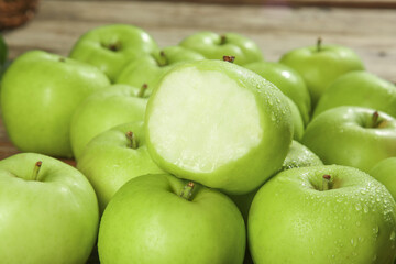 Fresh Green Apples with Water Droplets - Ripe Fruit Collection